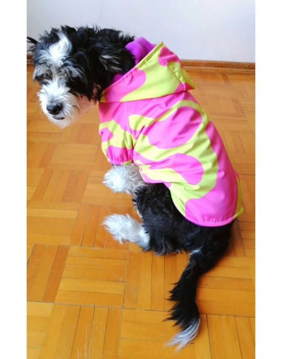 Su Geçirmez Pembe Kapüşonlu Içi Polarlı Köpek Yağmurluğu