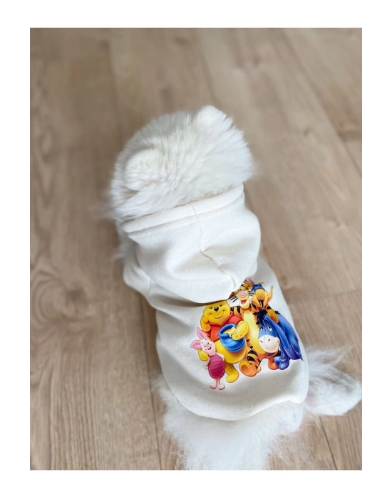 Beyaz Baskılı Köpek Sweatshirt