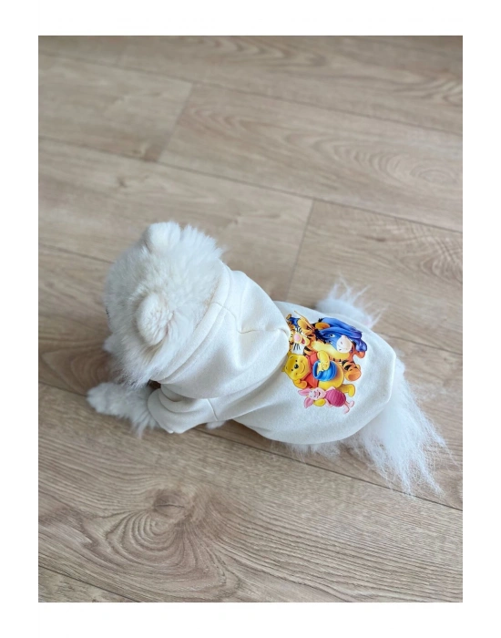 Beyaz Baskılı Köpek Sweatshirt