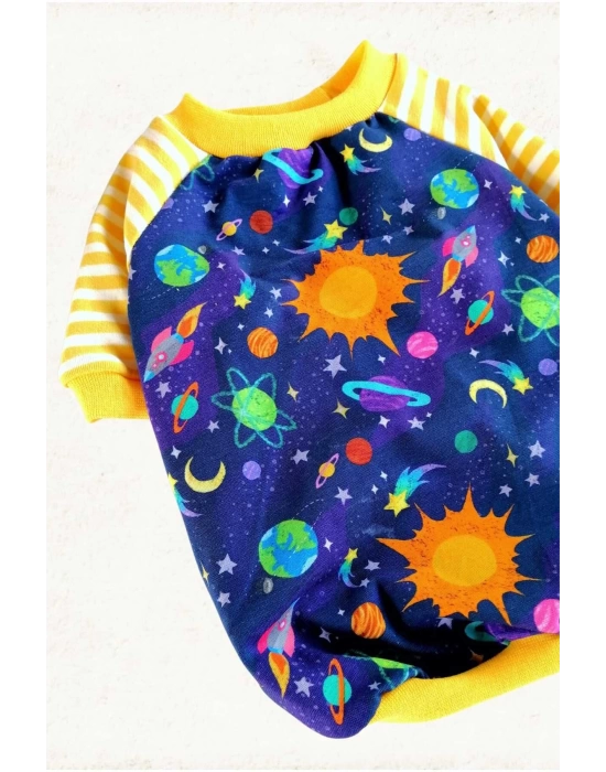 Sarı Uzay Baskılı Köpek T-shirt