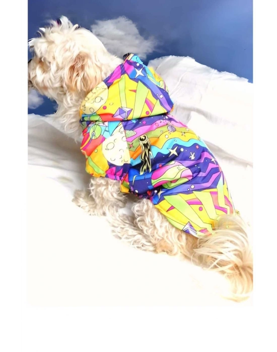 Ufo Desenli Içi Pembe Polarlı Su Geçirmez Köpek Yağmurluğu