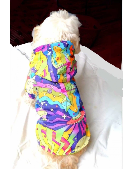 Ufo Desenli Içi Pembe Polarlı Su Geçirmez Köpek Yağmurluğu