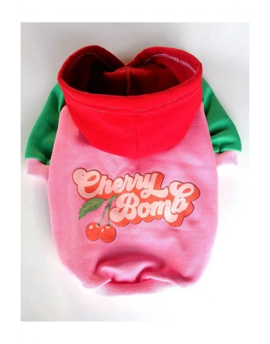 Pembe Vişne Kapüşonlu Köpek Sweatshirt