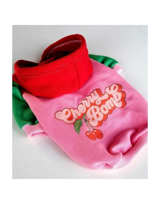 Pembe Vişne Kapüşonlu Köpek Sweatshirt