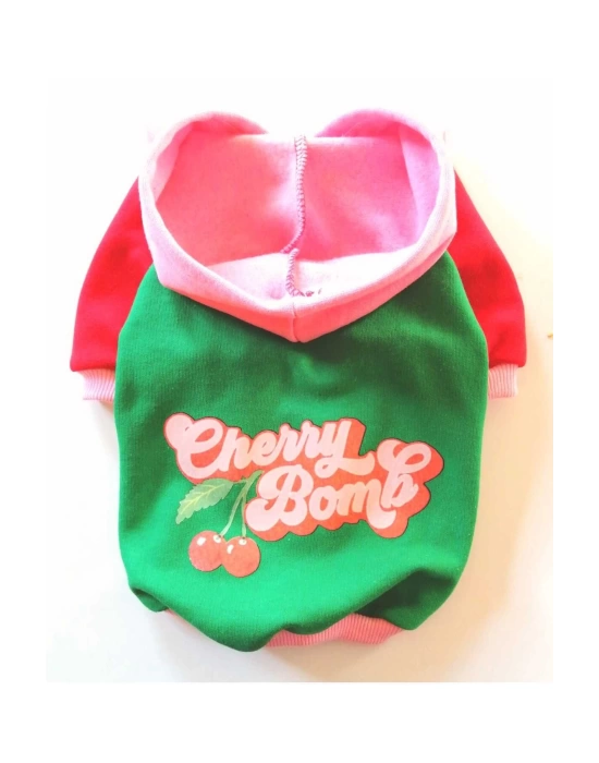 Pembe Vişne Kapüşonlu Köpek Sweatshirt