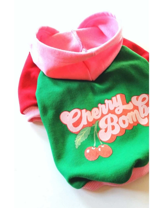 Pembe Vişne Kapüşonlu Köpek Sweatshirt