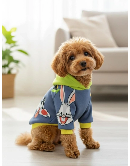 Kapüşonlu Desenli Köpek Sweatshirt – Sevimli Tasarım