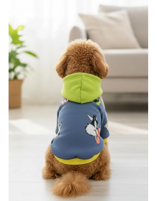 Kapüşonlu Desenli Köpek Sweatshirt – Sevimli Tasarım