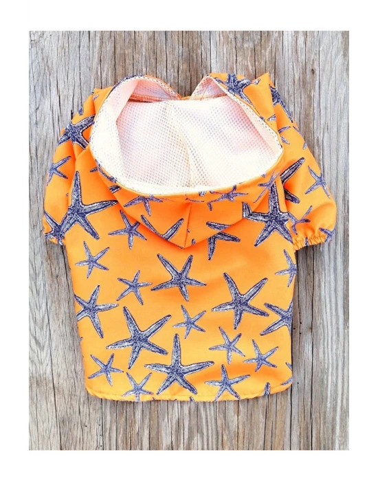 Deniz Yıldızı Baskılı Turuncu Köpek Yağmurluğu