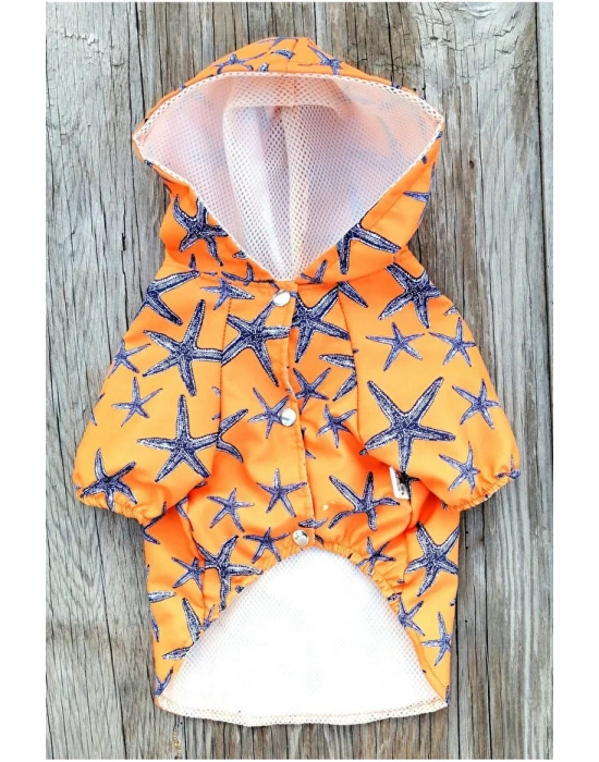 Deniz Yıldızı Baskılı Turuncu Köpek Yağmurluğu