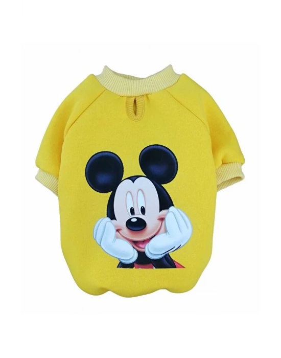 Sarı Çizgi Karakter Baskılı Kedi Köpek Sweatshirt