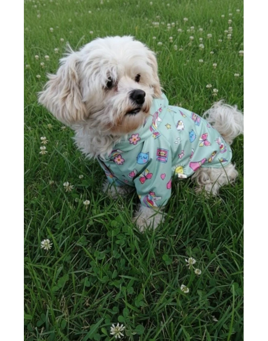 Unicorn Desenli Peluş Kapüşonlu Köpek Yağmurluğu