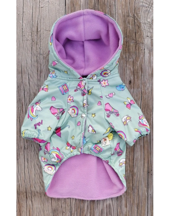 Unicorn Desenli Peluş Kapüşonlu Köpek Yağmurluğu