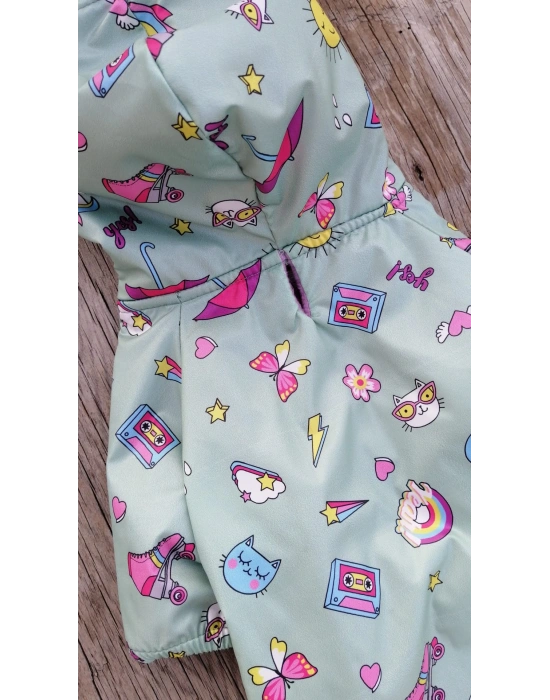 Unicorn Desenli Peluş Kapüşonlu Köpek Yağmurluğu