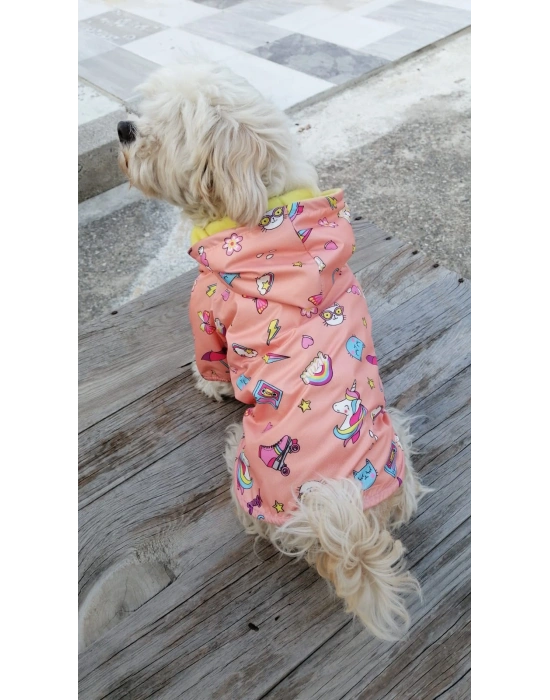 Yavru Ağzı Unicorn Desenli Peluş Kapüşonlu Köpek Montu