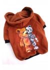 BearRobo İçi Polarlı Kahverengi %100 Pamuk Kumaş Köpek Kıyafeti Kapüşonlu Sweatshirt