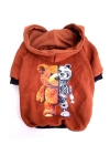 BearRobo İçi Polarlı Kahverengi %100 Pamuk Kumaş Köpek Kıyafeti Kapüşonlu Sweatshirt