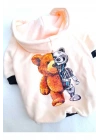 BearRobo İçi Polarlı Krem %100 Pamuk Kumaş Köpek Kıyafeti Kapüşonlu Sweatshirt