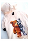 BearRobo İçi Polarlı Krem %100 Pamuk Kumaş Köpek Kıyafeti Kapüşonlu Sweatshirt