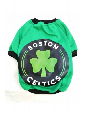 Boston Desenli Yeşil %100 Pamuk Kumaş Kedi Köpek Kıyafeti & Elbisesi Sweatshirt