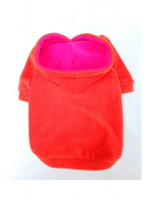 Turuncu İçi Polarlı %100 Pamuk Kumaş Köpek Kıyafeti Kapüşonlu Sweatshirt