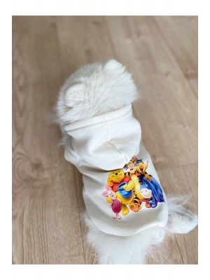 Beyaz Baskılı Köpek Sweatshirt