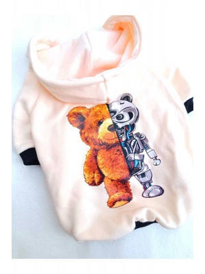 BearRobo İçi Polarlı Krem %100 Pamuk Kumaş Köpek Kıyafeti Kapüşonlu Sweatshirt