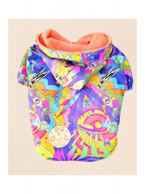 Ufo Desenli Içi Pembe Polarlı Su Geçirmez Köpek Yağmurluğu