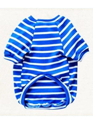 Mavi Beyaz Çizgili Köpek T-shirt