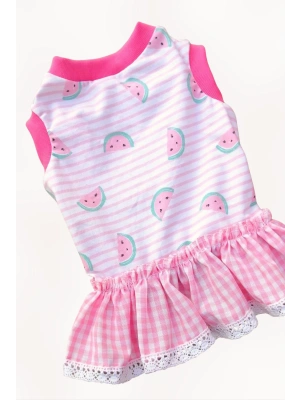 Pembe Karpuz Desenli Eteği Fırfırlı Köpek Kıyafeti