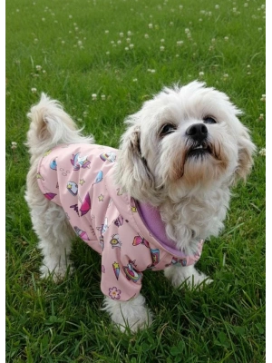 Pembe Unicorn Desenli Peluş Kapüşonlu Köpek Yağmurluğu