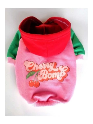 Pembe Vişne Kapüşonlu Köpek Sweatshirt