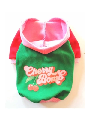 Pembe Vişne Kapüşonlu Köpek Sweatshirt