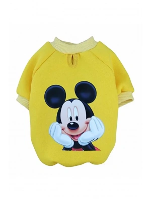 Sarı Çizgi Karakter Baskılı Kedi Köpek Sweatshirt
