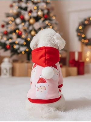 Yılbaşı Noel Baba Desenli Kapüşonlu Kedi Köpek Sweatshirt