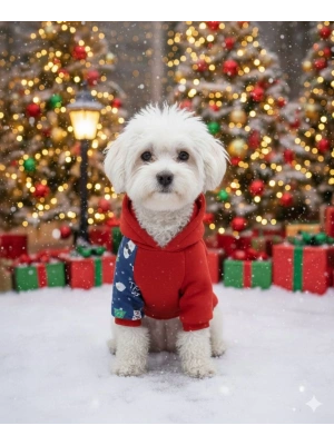 Yılbaşı Temalı Ponponlu Kedi Köpek Sweathirt - Kedi Köpek Kıyafeti