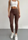 Kahve Alo Yoga Şardonlu Sıkılaştırıcı Yüksek Bel Tayt