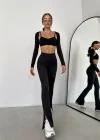 Siyah Paça Yırtmaç Çimalı Tayt