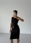 Siyah Toka Detay Midi Boy Dalgıç Elbise