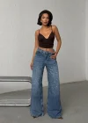 Mavi Taş Detaylı Wide Leg Jean Pantolon