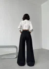 Siyah Taş Detaylı Yırtık Wide Leg Jean Pantolon