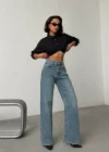 Mavi Wide Leg Yüksek Bel Jean Pantolon