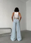 Açık Mavi Yırtık Detaylı Wide Leg Jean Pantolon