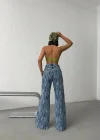 Açık Mavi Yıkamalı Desenli Wide Leg Jean Pantolon