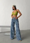 Açık Mavi Yıkamalı Desenli Wide Leg Jean Pantolon
