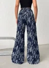 Mavi Yıkamalı Desenli Wide Leg Jean Pantolon
