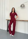 Bordo Polo Yaka Ottoman İkili Takım