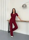 Bordo Polo Yaka Ottoman İkili Takım