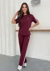 Bordo Lacoste Şeritli Modal İkili Takım