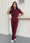 Bordo Lacoste Şeritli Modal İkili Takım